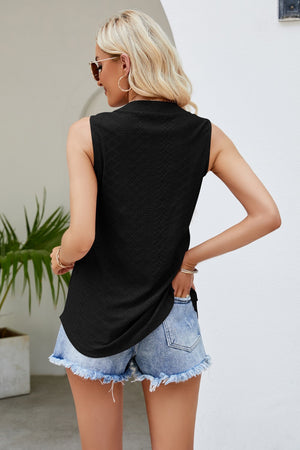 Notched Neck Curved Hem Eyelet Tank-Teresa's Fashionista LLC