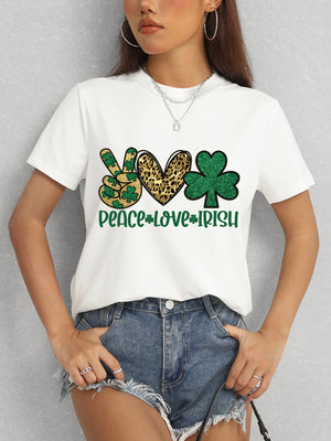 PEACE LOVE IRISH Round Neck Short Sleeve T-Shirt-Teresa's Fashionista LLC