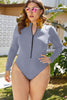 Zip Up Long Sleeve One-Piece Swimsuit-Teresa's Fashionista LLC