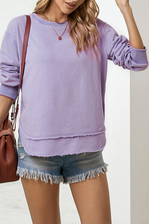 Side Slit Drop Shoulder Sweatshirt-Teresa's Fashionista LLC