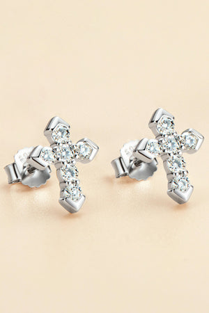 Moissanite Cross Stud Earrings-Teresa's Fashionista LLC