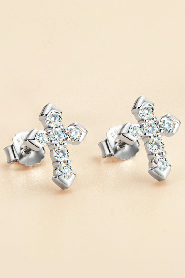Moissanite Cross Stud Earrings-Teresa's Fashionista LLC