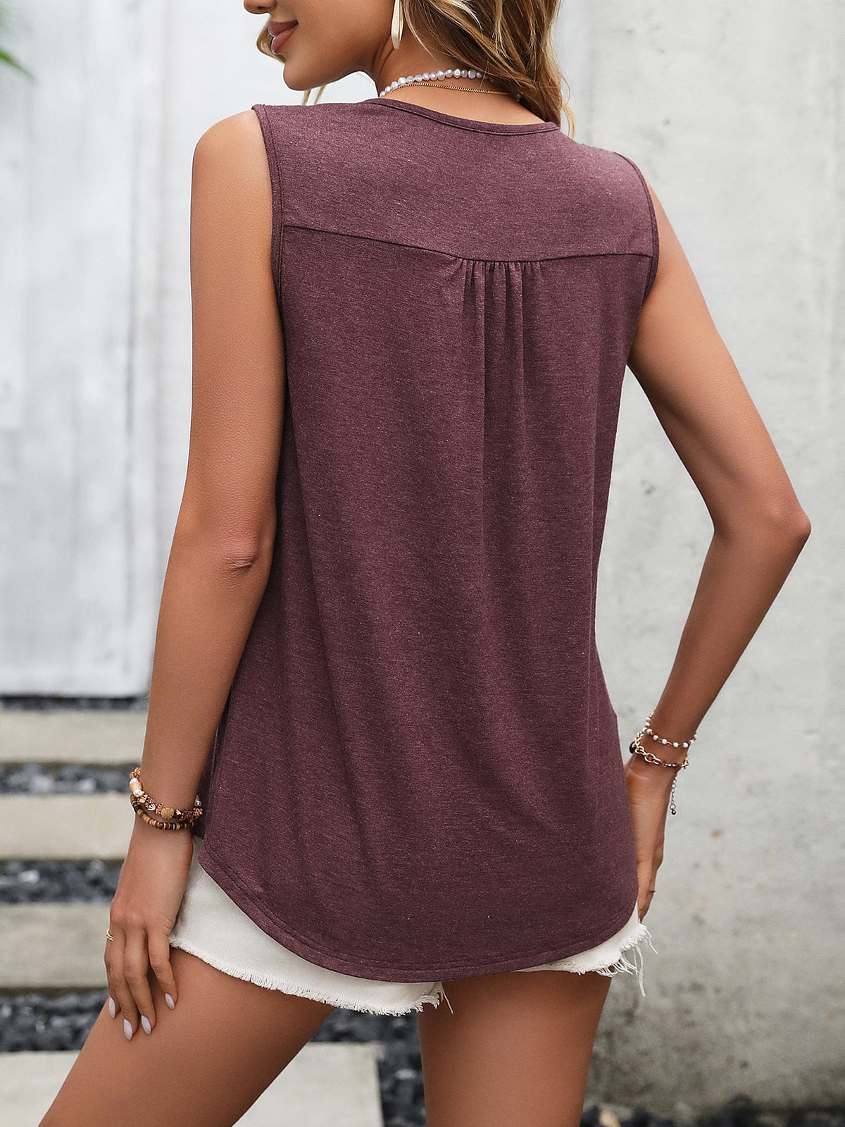 Lace Contrast Scoop Neck Tank-Teresa&#39;s Fashionista LLC