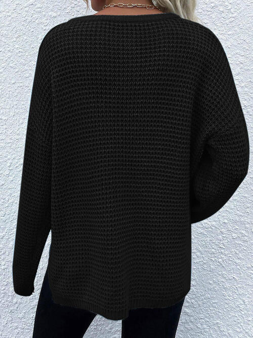 Notched Long Sleeve Sweater-Teresa's Fashionista LLC