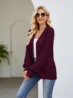 Openwork Open Front Lantern Sleeve Cardigan-Teresa's Fashionista LLC