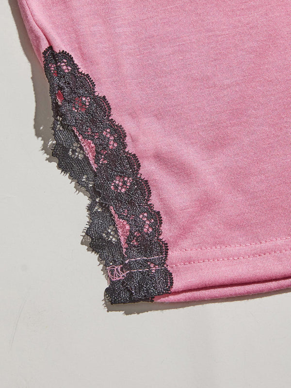 V-Neck Lace Trim Slit Cami and Pants Pajama Set-Teresa's Fashionista LLC