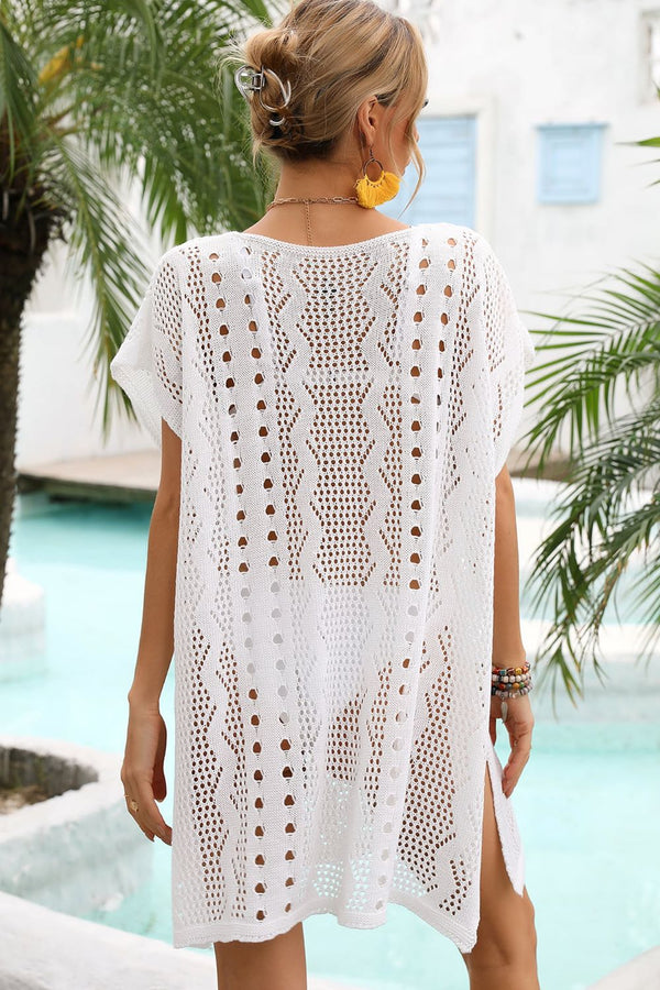 Openwork Plunge Dolman Sleeve Cover-Up Dress-Teresa's Fashionista LLC