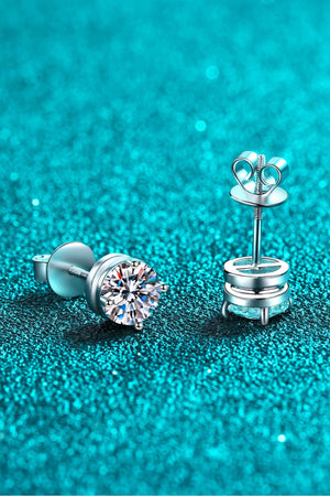2 Carat Moissanite Rhodium-Plated Stud Earrings-Teresa's Fashionista LLC