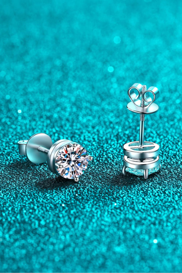 2 Carat Moissanite Rhodium-Plated Stud Earrings-Teresa's Fashionista LLC