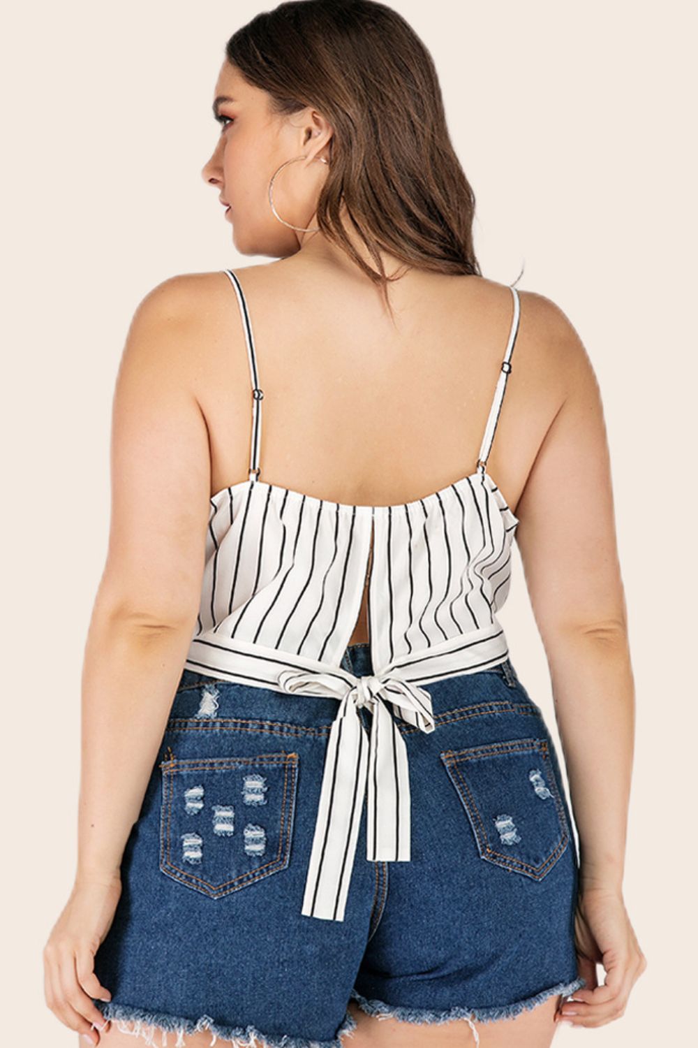 Plus Size Striped Tie-Back Cropped Cami-Teresa's Fashionista LLC