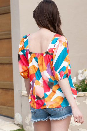 Printed Square Neck Half Sleeve Top-Teresa's Fashionista LLC