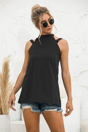 Cutout Mock Neck Tank-Teresa's Fashionista LLC