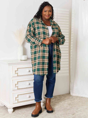 Double Take Plaid Collared Neck Long Sleeve Shirt-Teresa's Fashionista LLC