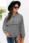 Striped Half-Button Dropped Shoulder Hoodie-Teresa's Fashionista LLC