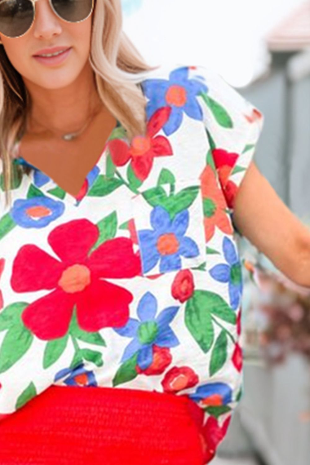 Floral V-Neck Short Sleeve Top-Teresa&#39;s Fashionista LLC