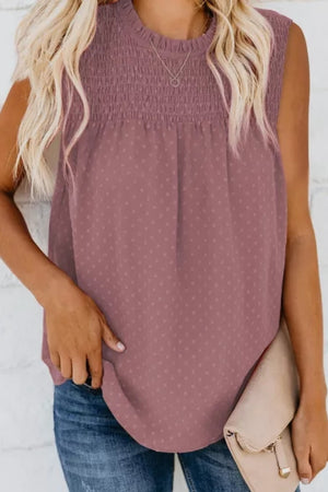 Smocked Tie Back Frill Trim Tank-Teresa's Fashionista LLC