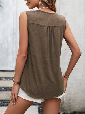 Lace Contrast Scoop Neck Tank-Teresa's Fashionista LLC