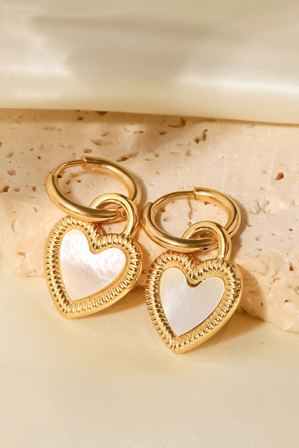 Inlaid Shell Heart Drop Earrings-Teresa&#39;s Fashionista LLC