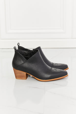 MMShoes Trust Yourself Embroidered Crossover Cowboy Bootie in Black-Teresa's Fashionista LLC