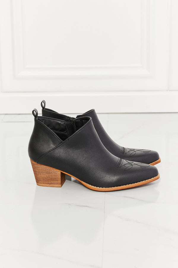 MMShoes Trust Yourself Embroidered Crossover Cowboy Bootie in Black-Teresa's Fashionista LLC