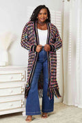 Double Take Full Size Multicolored Open Front Fringe Hem Cardigan-Teresa's Fashionista LLC