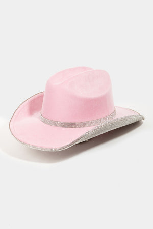 Fame Pave Rhinestone Trim Faux Suede Hat-Teresa's Fashionista LLC