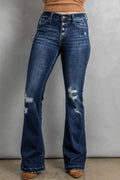Button Fly Distressed Bootcut Jeans-Teresa's Fashionista LLC