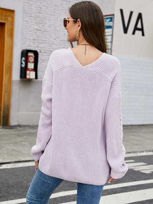 Openwork Dropped Shoulder Long Sleeve Sweater-Teresa's Fashionista LLC