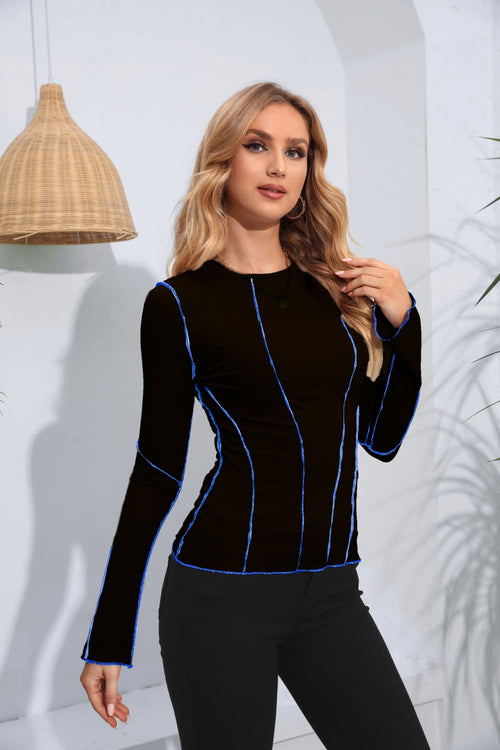 Ribbed Round Neck Long Sleeve Blouse-Teresa's Fashionista LLC