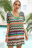 Rainbow Stripe Scalloped V-Neck Cover-Up Dress-Teresa's Fashionista LLC