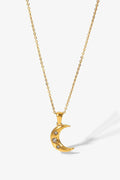 18K Gold Plated Inlaid Zircon Moon Pendant Necklace-Teresa's Fashionista LLC
