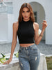 Mock Neck Sleeveless Ribbed Crop Top-Teresa's Fashionista LLC