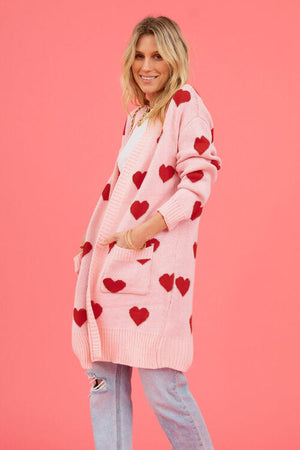 Heart Graphic Open Front Cardigan with Pockets-Teresa's Fashionista LLC