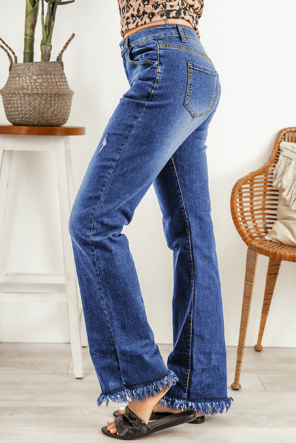 Ripped Frayed Hem Jeans-Teresa's Fashionista LLC