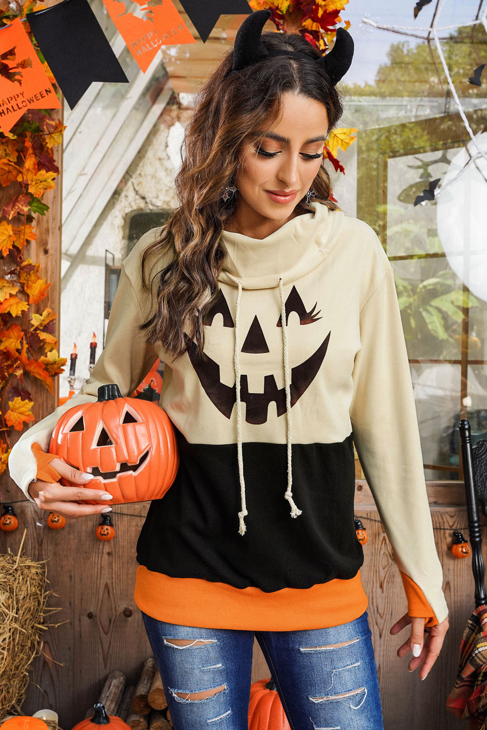 Long Sleeve Jack-O'-Lantern Graphic Sweatshirt-Teresa&#39;s Fashionista LLC