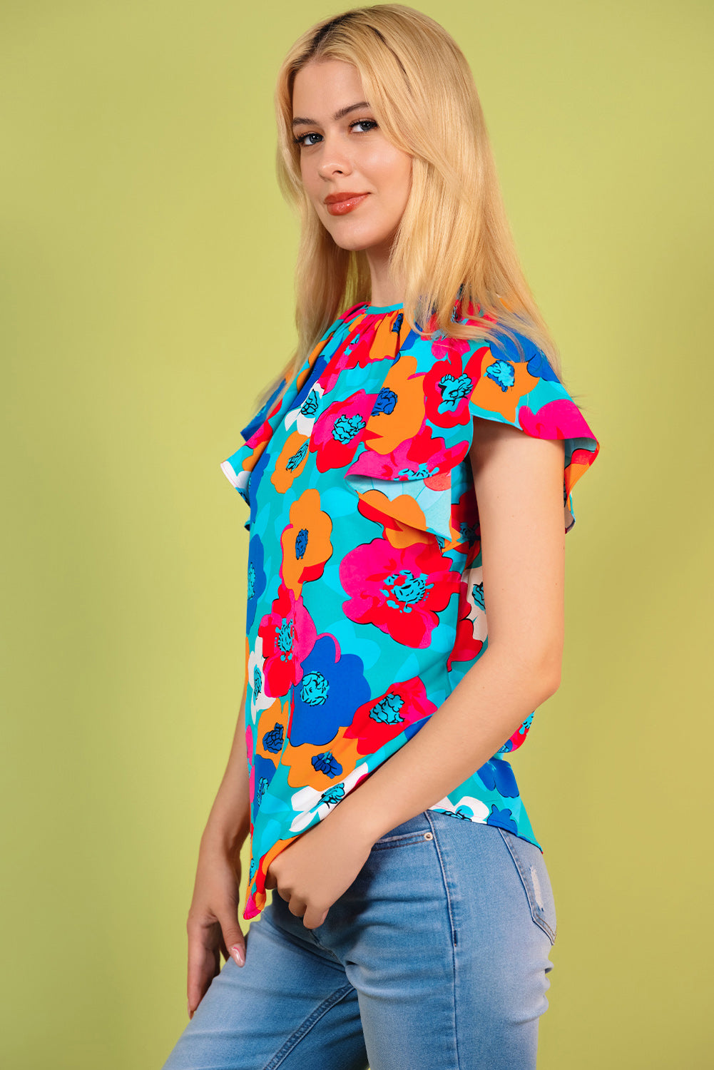 Floral Round Neck Tied Blouse-Teresa&#39;s Fashionista LLC