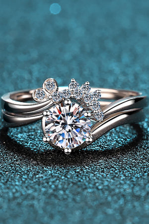 Moissanite Rhodium-Plated Two-Piece Ring Set-Teresa's Fashionista LLC
