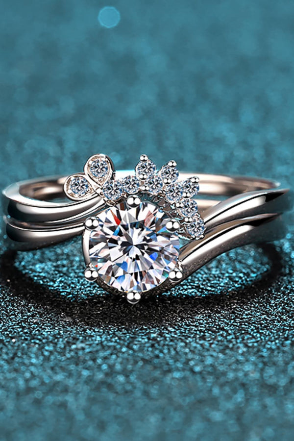 Moissanite Rhodium-Plated Two-Piece Ring Set-Teresa's Fashionista LLC