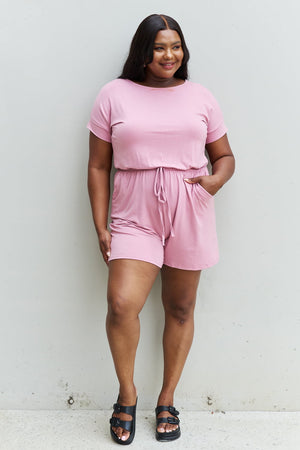 Zenana Chilled Out Full Size Short Sleeve Romper in Light Carnation Pink-Teresa's Fashionista LLC