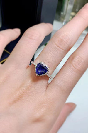 2 Carat Moissanite Heart-Shaped Side Stone Ring-Teresa's Fashionista LLC