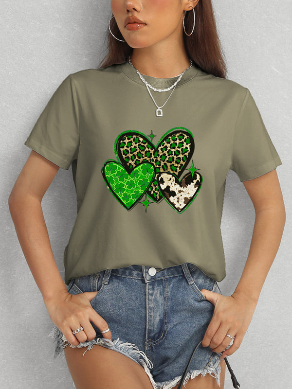 Heart Round Neck Short Sleeve T-Shirt-Teresa's Fashionista LLC