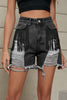Fringe Trim Distressed Denim Shorts with Pockets-Teresa's Fashionista LLC