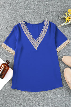 Contrast V-Neck Blouse-Teresa's Fashionista LLC