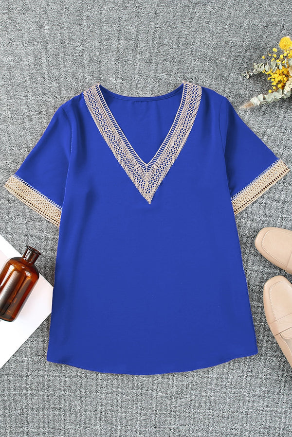 Contrast V-Neck Blouse-Teresa's Fashionista LLC