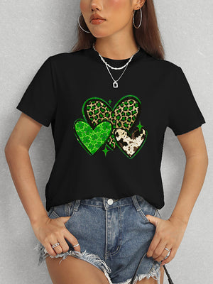 Heart Round Neck Short Sleeve T-Shirt-Teresa's Fashionista LLC