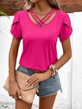 Strappy V-Neck Petal Sleeve Top-Teresa's Fashionista LLC