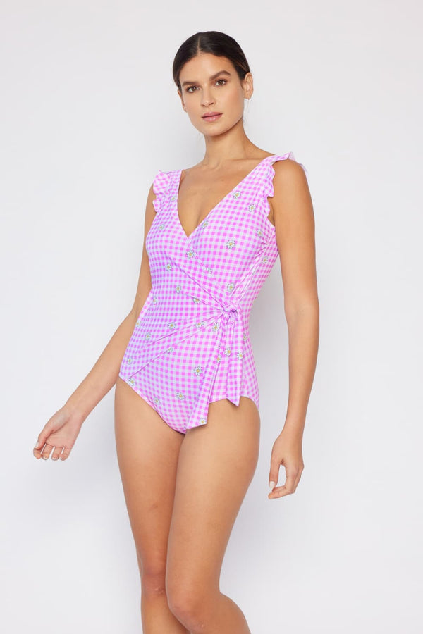 Marina West Swim Full Size Float On Ruffle Faux Wrap One-Piece in Carnation Pink-Teresa's Fashionista LLC