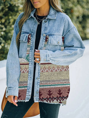 Collared Neck Dropped Shoulder Denim Jacket-Teresa's Fashionista LLC