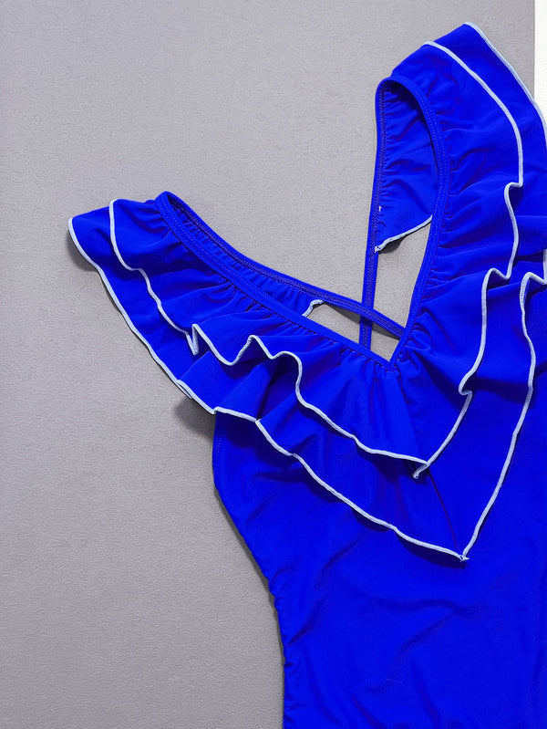 Ruffled Crisscross Backless One-Piece Swimsuit-Teresa's Fashionista LLC
