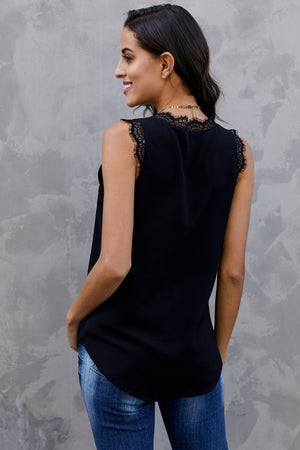 Eyelash Lace V-Neck Tank Top-Teresa's Fashionista LLC